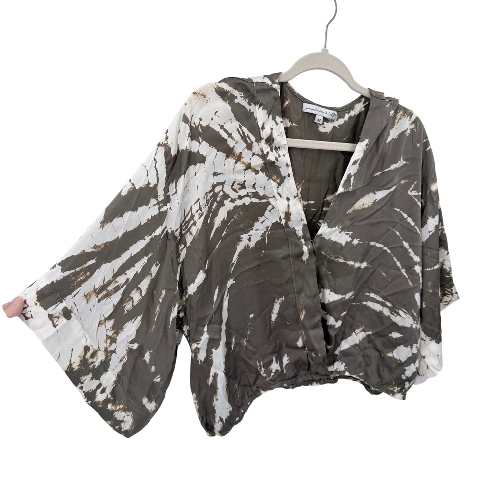 Young Fabulous & Broke Womens Tie Dye Cropped V-Neck Top Olive Green Size Medium